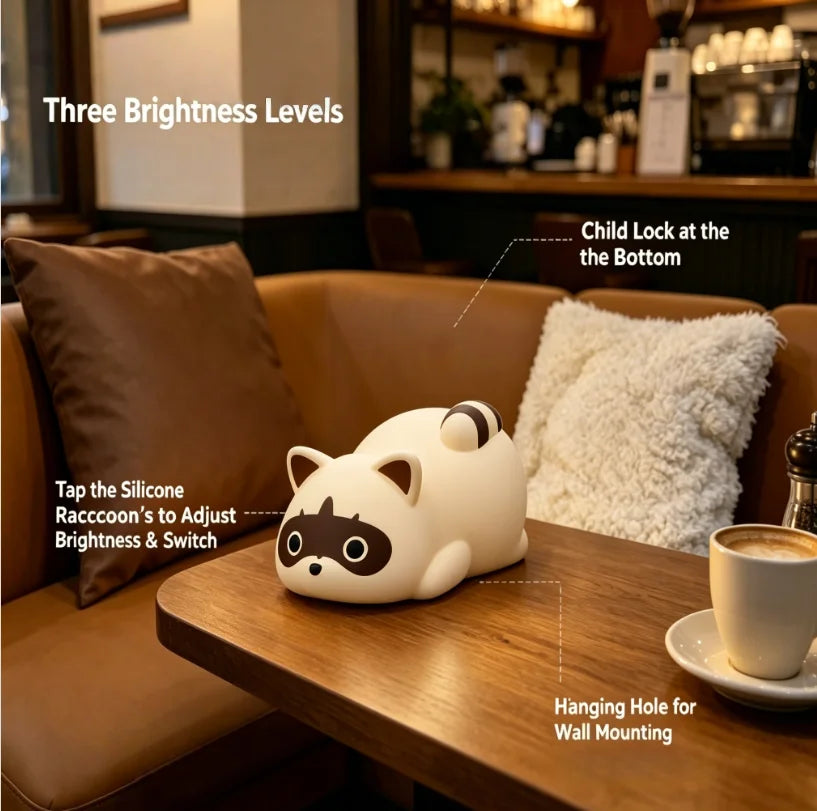 soft silicone raccoon light night