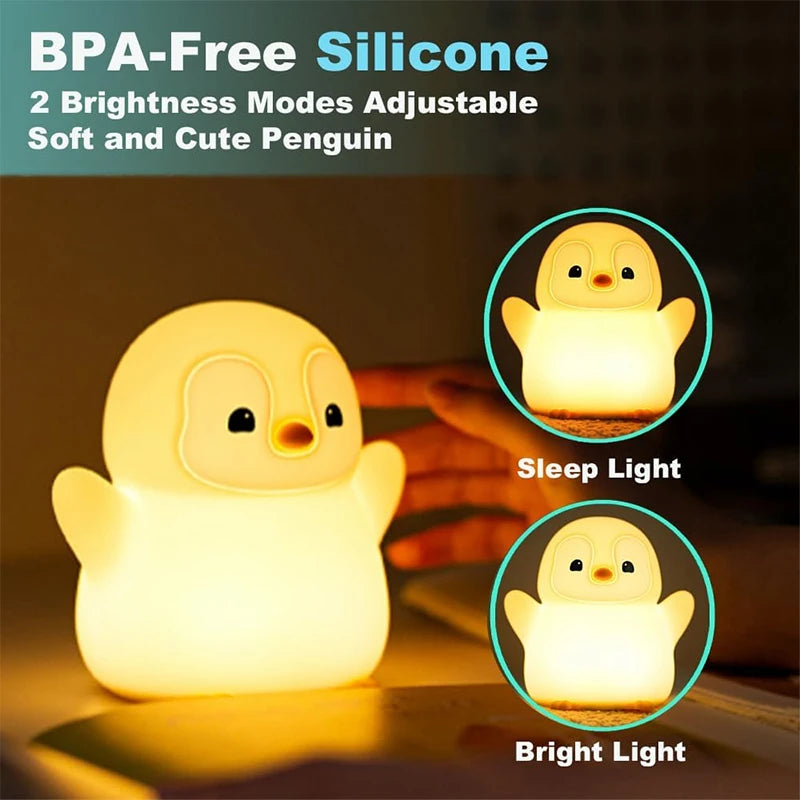 Penguin Nursery Night Light, Squishy Silicone Lamp