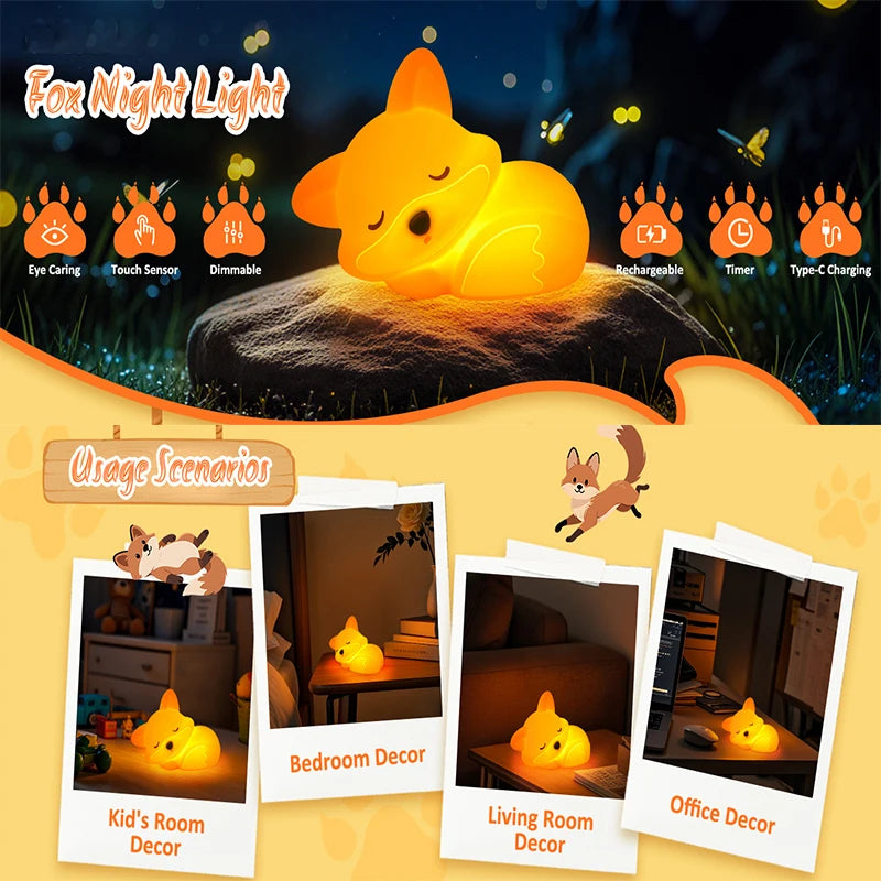 Fox Night Light, Squishy Silicone Lamp