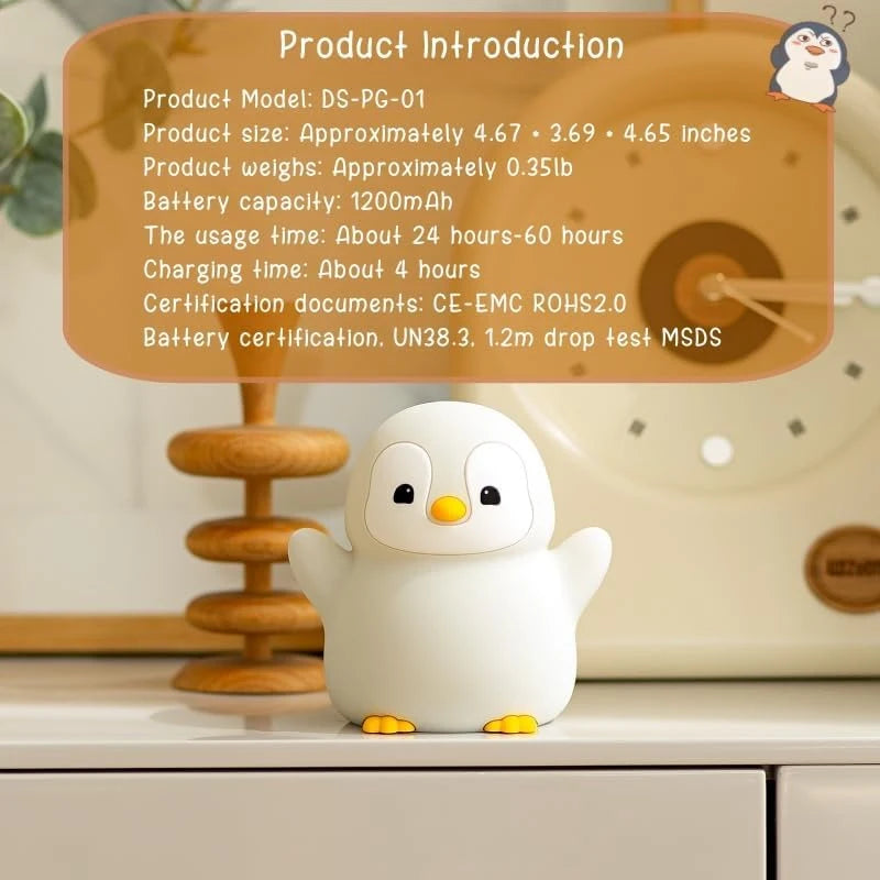 Penguin Nursery Night Light, Squishy Silicone Lamp