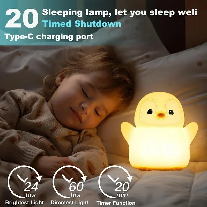 Penguin Nursery Night Light, Squishy Silicone Lamp